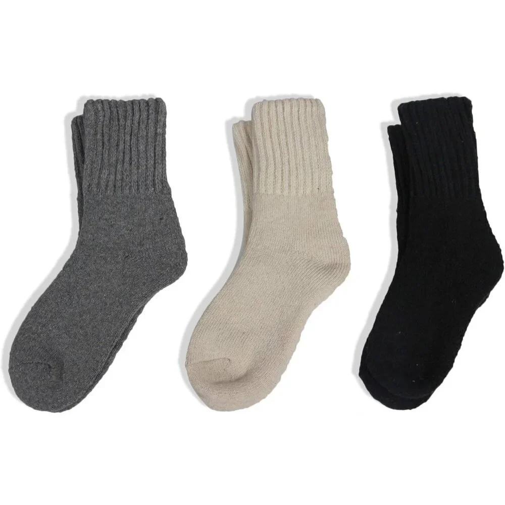 Women's Mix Color 3 Pairs Solid Thick Winter Warm Cozy Crew Imported Socks